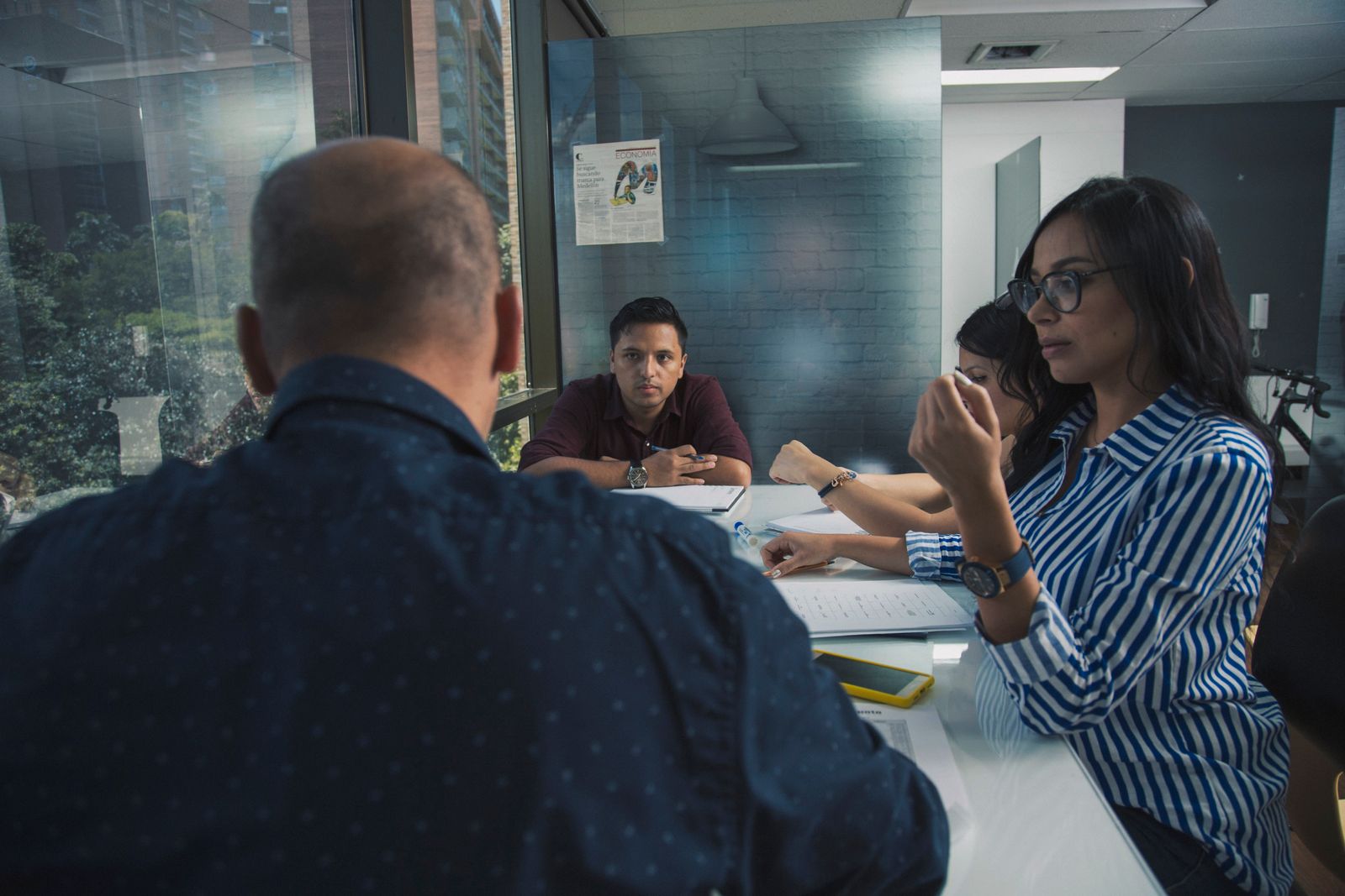 Business team working through a planning discussion